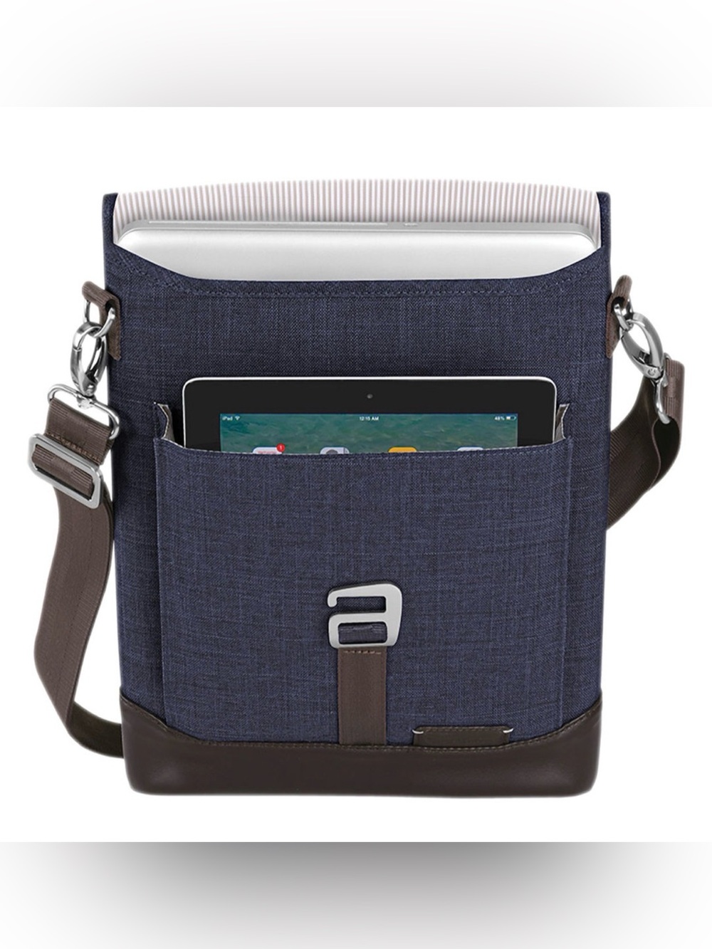 Brenthaven Collins Vertical Messenger Bag,  Indigo chambray, like new - Picture 2 of 14